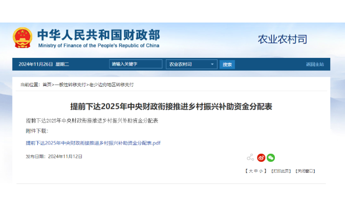 1593億元！財政部提前下達2025年鄉(xiāng)村振興補助資金，15個申報重點匯總